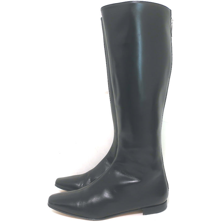 Manolo Blahnik Knee High Flat Boots Black Leather Size 37