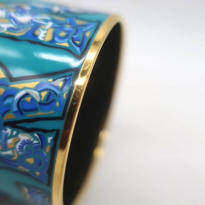 Hermes 2006 Russian Alphabet Extra Wide Enamel Bangle Bracelet Blue