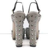Valentino Crystal-Embellished Platform Slingback Sandals Gray Leather Size 37