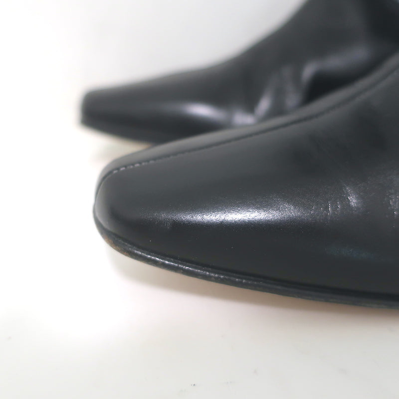Manolo Blahnik Knee High Flat Boots Black Leather Size 37