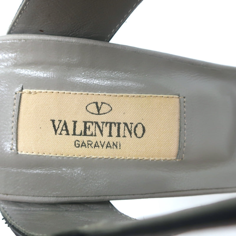 Valentino Crystal-Embellished Platform Slingback Sandals Gray Leather Size 37
