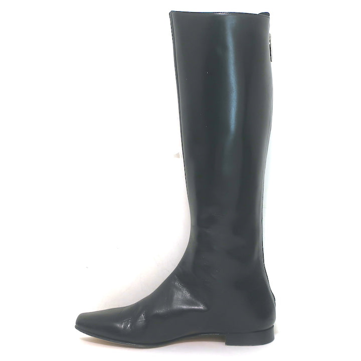 Manolo Blahnik Knee High Flat Boots Black Leather Size 37