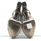 Valentino Crystal-Embellished Platform Slingback Sandals Gray Leather Size 37