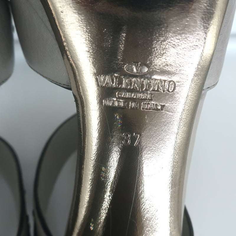 Valentino Crystal-Embellished Platform Slingback Sandals Gray Leather Size 37