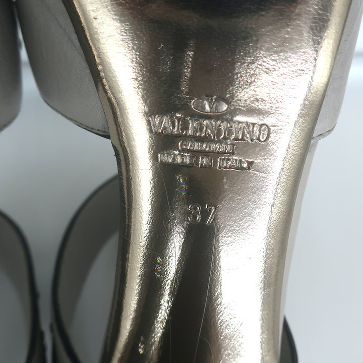 Valentino Crystal-Embellished Platform Slingback Sandals Gray Leather Size 37