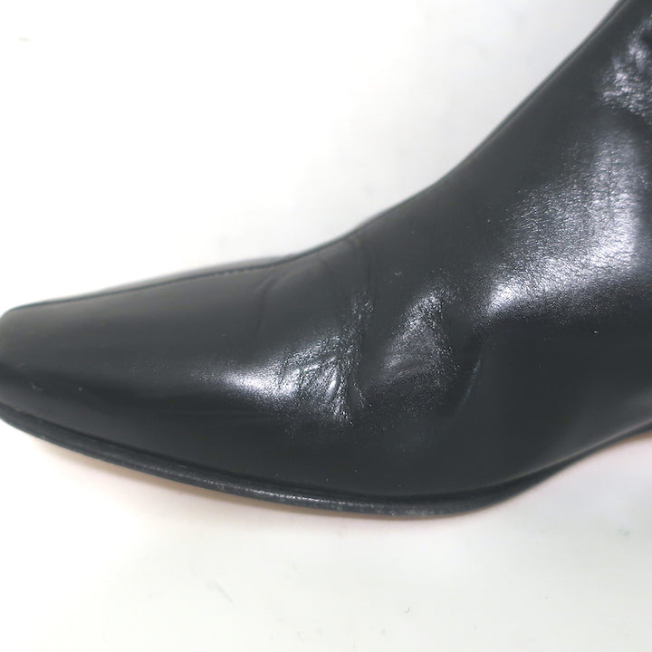 Manolo Blahnik Knee High Flat Boots Black Leather Size 37