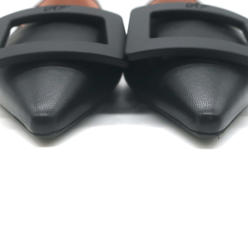 Roger Vivier Gommettine Tonal-Buckle Ballet Flats Black Leather Size 38.5