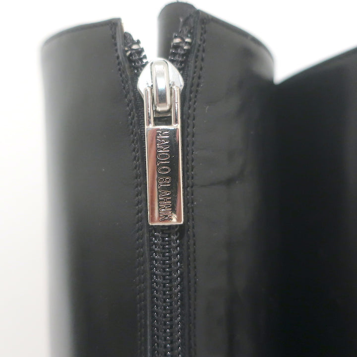 Manolo Blahnik Knee High Flat Boots Black Leather Size 37