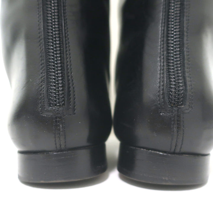 Manolo Blahnik Knee High Flat Boots Black Leather Size 37