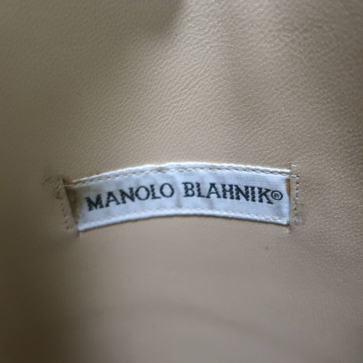 Manolo Blahnik Knee High Flat Boots Black Leather Size 37
