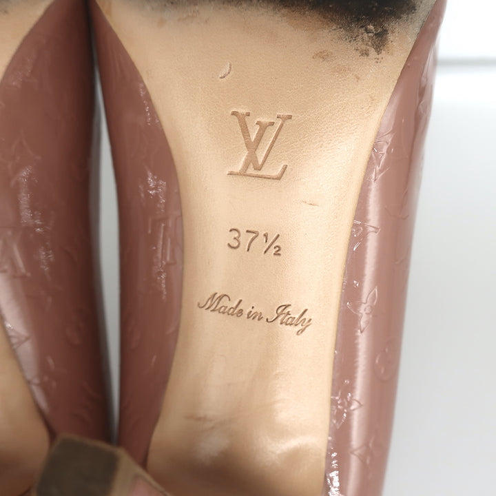 Louis Vuitton Allamanda Gold Cap Toe Pumps Rose Monogram Vernis Size 37.5
