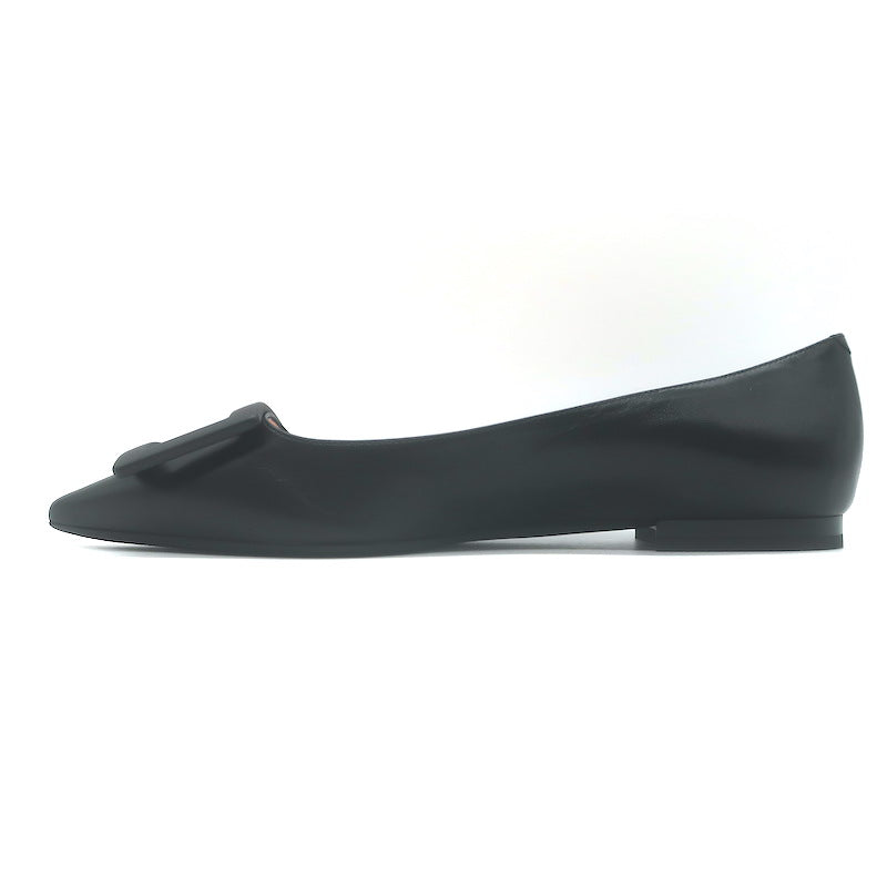 Roger Vivier Gommettine Tonal-Buckle Ballet Flats Black Leather Size 38.5