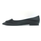 Roger Vivier Gommettine Tonal-Buckle Ballet Flats Black Leather Size 38.5