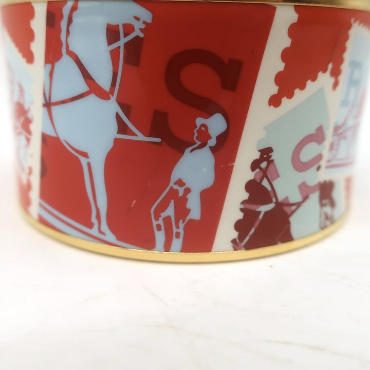 Hermes 2007 Postage Stamp Extra Wide Enamel Bangle Bracelet Orange/Red