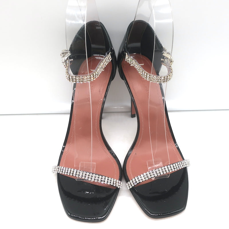 Amina Muaddi Ursina Crystal-Strap Sandals Black Patent Leather Size 36.5 NEW