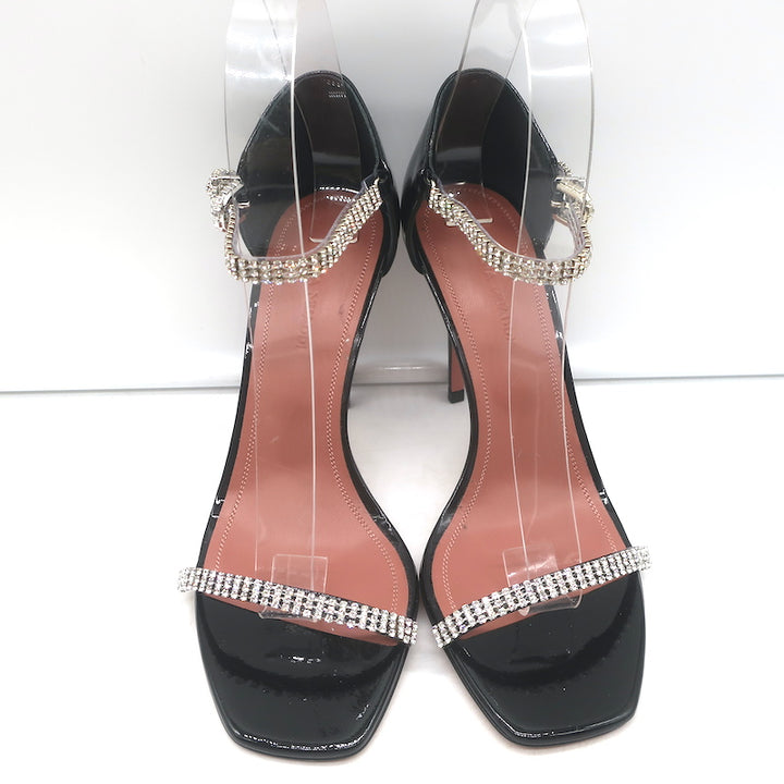 Amina Muaddi Ursina Crystal-Strap Sandals Black Patent Leather Size 36.5 NEW