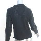 Doen Collared Pullover Sweater Black Cotton-Alpaca Pointelle Knit Size Large