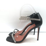 Amina Muaddi Ursina Crystal-Strap Sandals Black Patent Leather Size 36.5 NEW