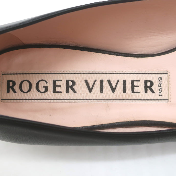 Roger Vivier Gommettine Tonal-Buckle Ballet Flats Black Leather Size 38.5