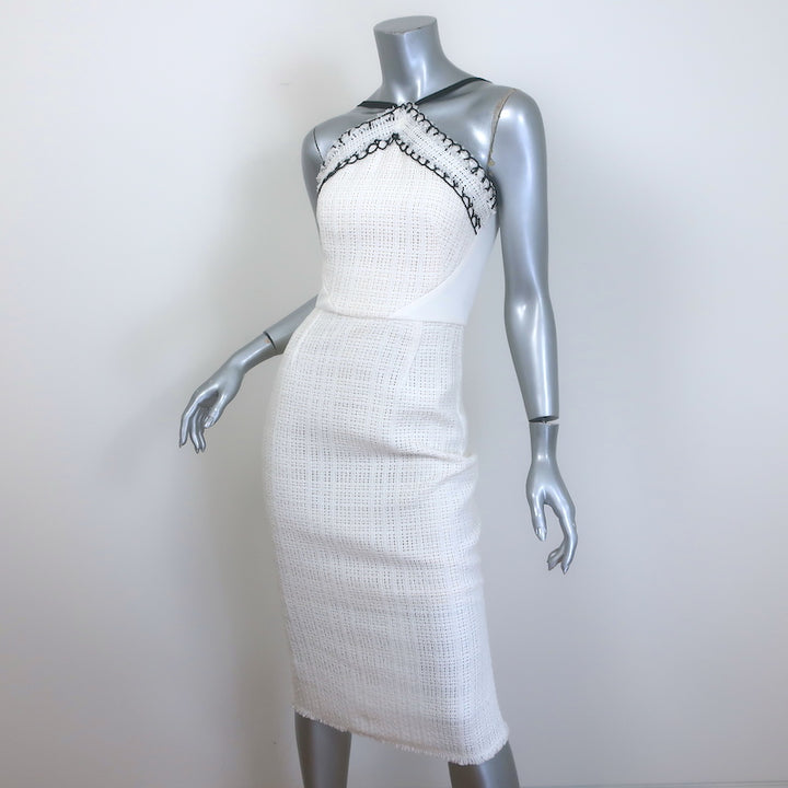 Roland Mouret Halter-Neck Sheath Dress Cream Woven Cotton &amp; Crepe Size US 4