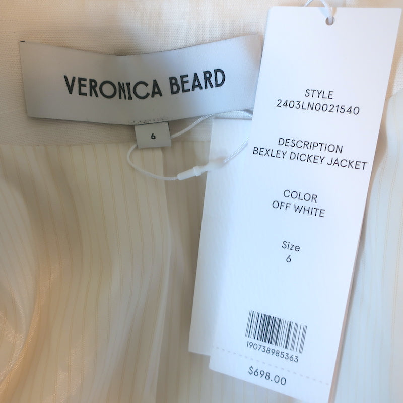 Veronica Beard Bexley Dickey Jacket Off White Size 6 Double Breasted Blazer NEW