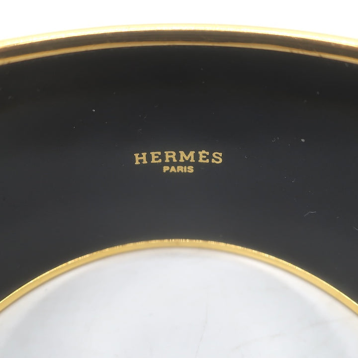 Hermes 2007 Postage Stamp Extra Wide Enamel Bangle Bracelet Orange/Red
