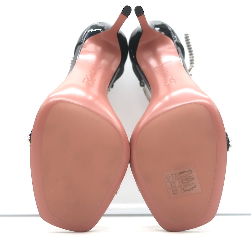 Amina Muaddi Ursina Crystal-Strap Sandals Black Patent Leather Size 36.5 NEW