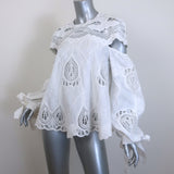 Jonathan Simkhai Crochet-Embroidered Blouson Sleeve Top White Cotton Size 6