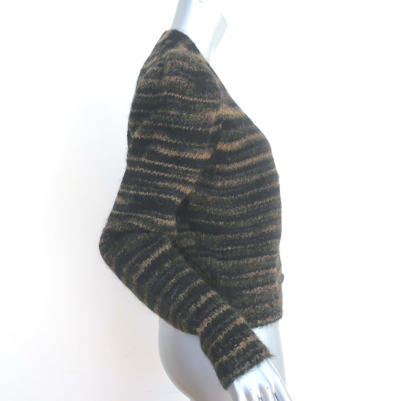 Veronica Beard Embry Cardigan Black/Brown Striped Alpaca-Blend Size Medium