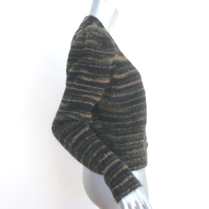Veronica Beard Embry Cardigan Black/Brown Striped Alpaca-Blend Size Medium