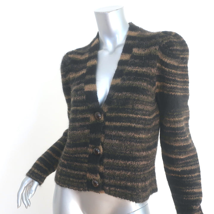 Veronica Beard Embry Cardigan Black/Brown Striped Alpaca-Blend Size Medium