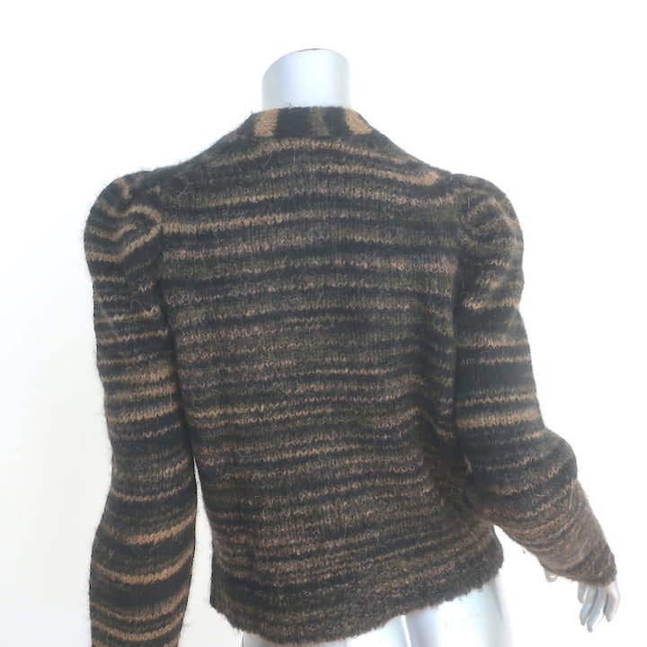 Veronica Beard Embry Cardigan Black/Brown Striped Alpaca-Blend Size Medium