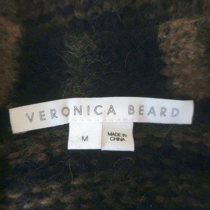 Veronica Beard Embry Cardigan Black/Brown Striped Alpaca-Blend Size Medium
