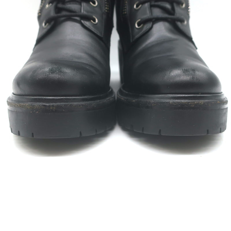 Moncler Viviane Side-Zip Combat Boots Black Leather Size 38