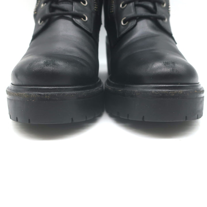 Moncler Viviane Side-Zip Combat Boots Black Leather Size 38