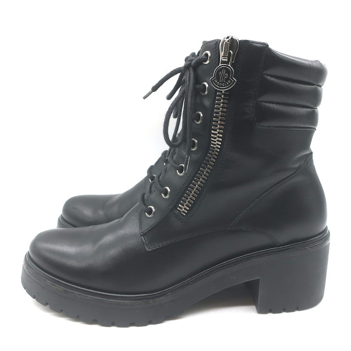Moncler Viviane Side-Zip Combat Boots Black Leather Size 38