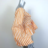 Caroline Constas Onira Twist-Front Off the Shoulder Top Orange Stripe Size Small