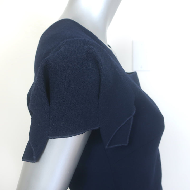 Roland Mouret Royston Cap Sleeve Sheath Dress Navy Wool Crepe Size US 6