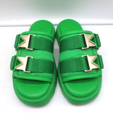 Bottega Veneta Flash Slide Sandals Green Leather-Trim Fabric Size 38