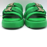 Bottega Veneta Flash Slide Sandals Green Leather-Trim Fabric Size 38
