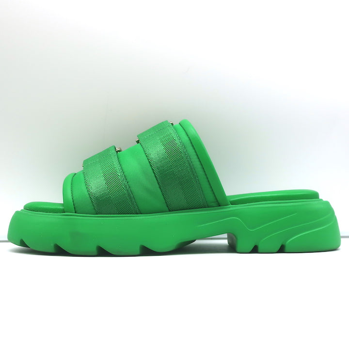 Bottega Veneta Flash Slide Sandals Green Leather-Trim Fabric Size 38