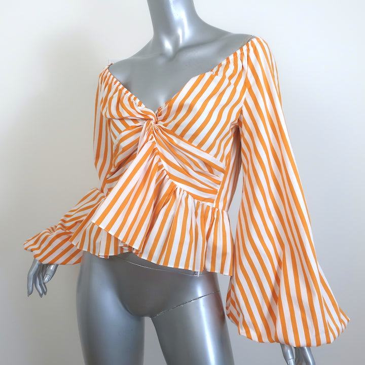 Caroline Constas Onira Twist-Front Off the Shoulder Top Orange Stripe Size Small