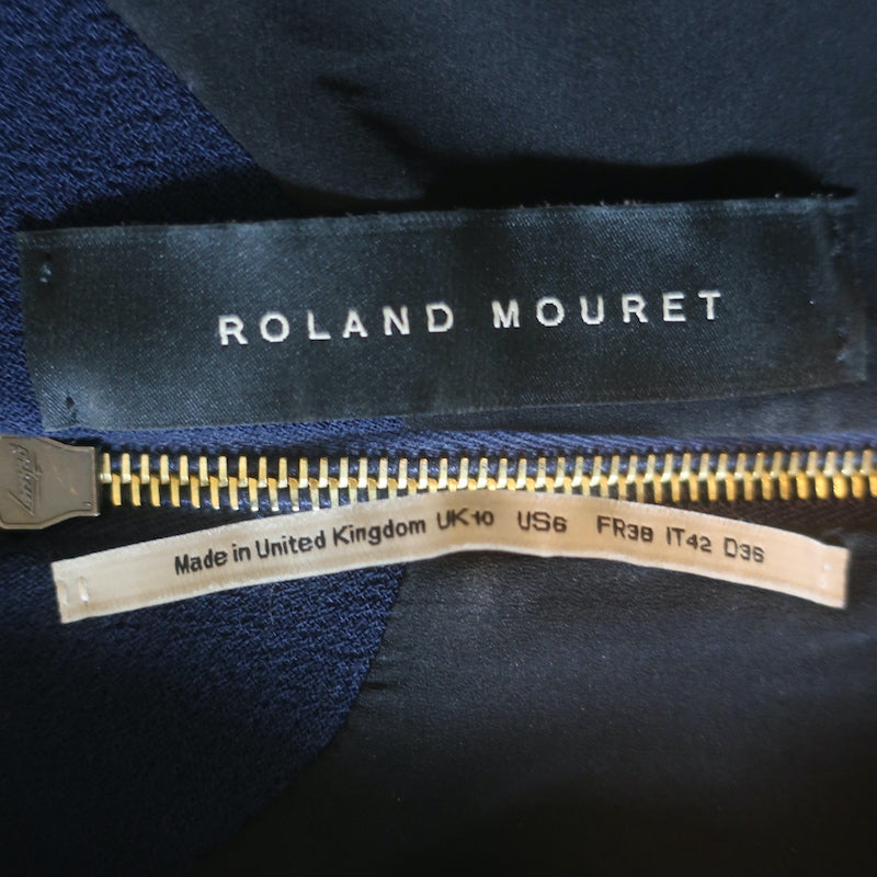 Roland Mouret Royston Cap Sleeve Sheath Dress Navy Wool Crepe Size US 6
