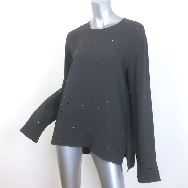 Stella McCartney Studded Long Sleeve Blouse Dark Gray Crepe Size 44