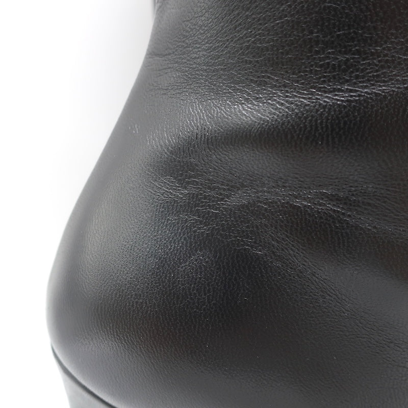 Gucci Sylvie Web Strap High Heel Ankle Boots Black Leather Size 37.5