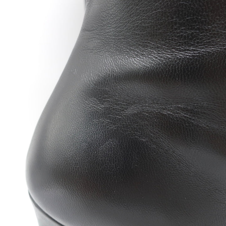 Gucci Sylvie Web Strap High Heel Ankle Boots Black Leather Size 37.5