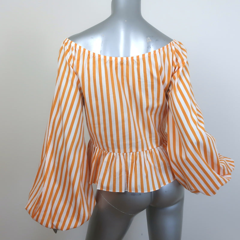 Caroline Constas Onira Twist-Front Off the Shoulder Top Orange Stripe Size Small