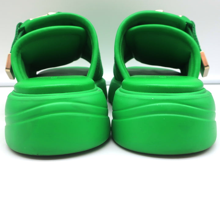 Bottega Veneta Flash Slide Sandals Green Leather-Trim Fabric Size 38