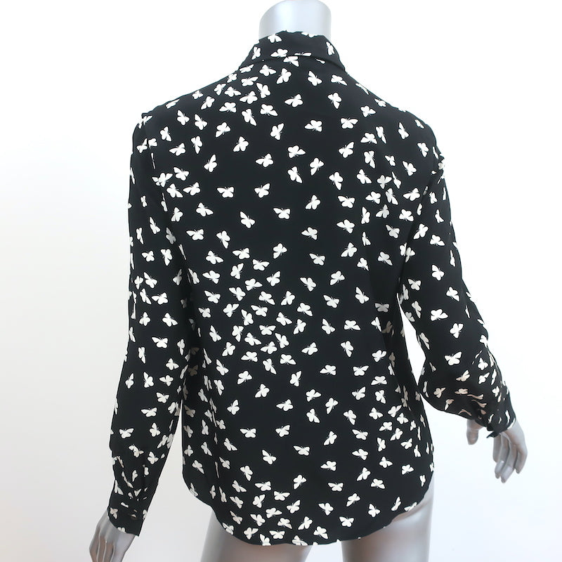 RED Valentino Butterflies Print Shirt Black Silk Size 40 Pussy Bow Blouse