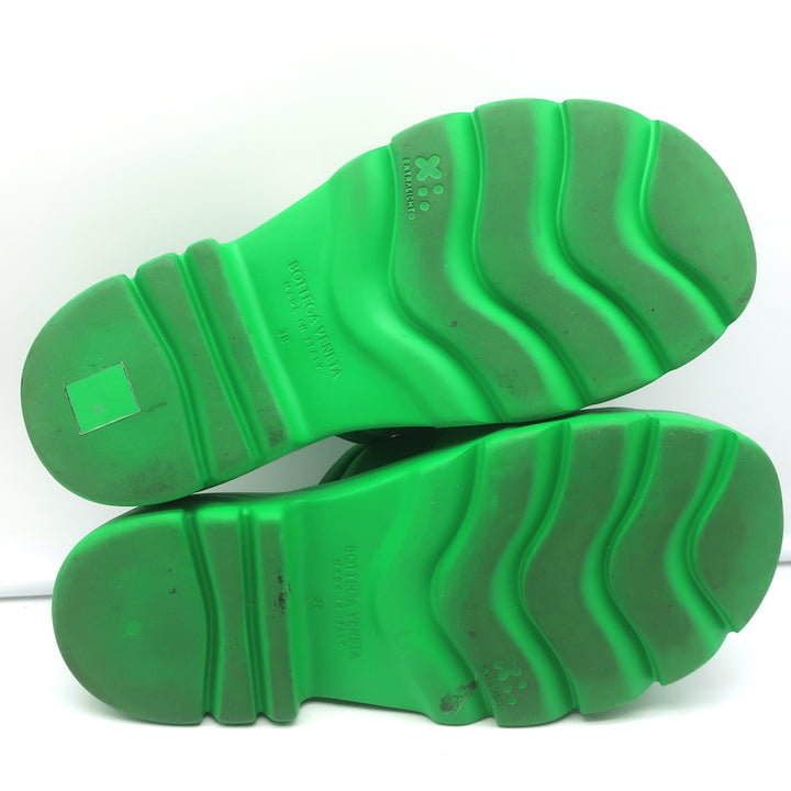 Bottega Veneta Flash Slide Sandals Green Leather-Trim Fabric Size 38